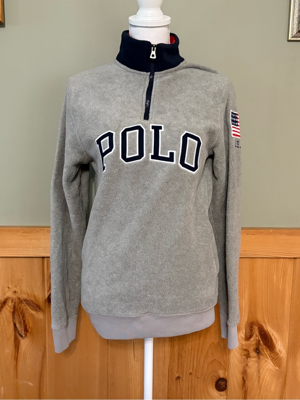 Polo by Ralph Lauren Gray Fleece Half-Zip with Navy Trim